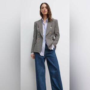 Zara Black and Gray Checkered Blazer